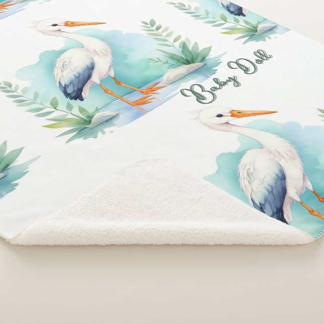 Customizable Stork Nursery set Baby doll Sherpa Blanket (3/4)