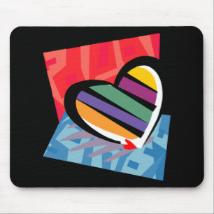 Customizable Striped Valentine Heart Mouse Pad