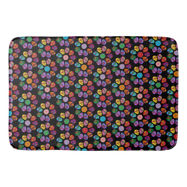 Customizable Sugar Skull Flowers Bath Mat (Front)