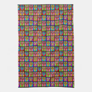 Customizable Sugar Skull Squares Kitchen Towel