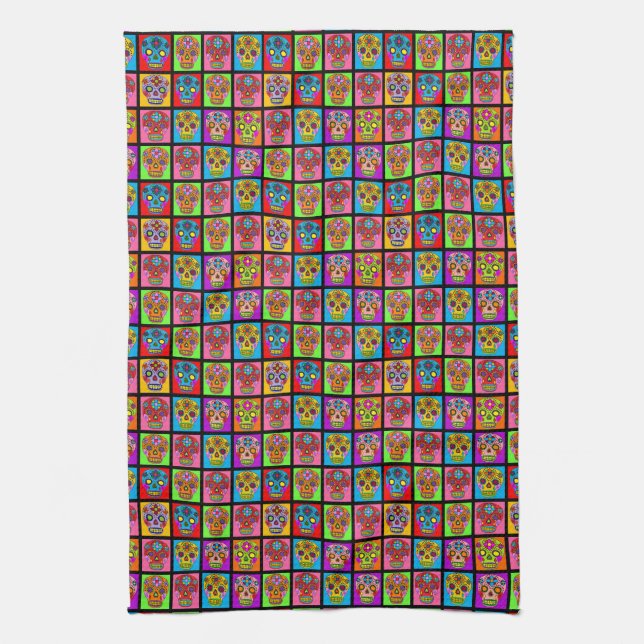 Customizable Sugar Skull Squares Kitchen Towel (Vertical)
