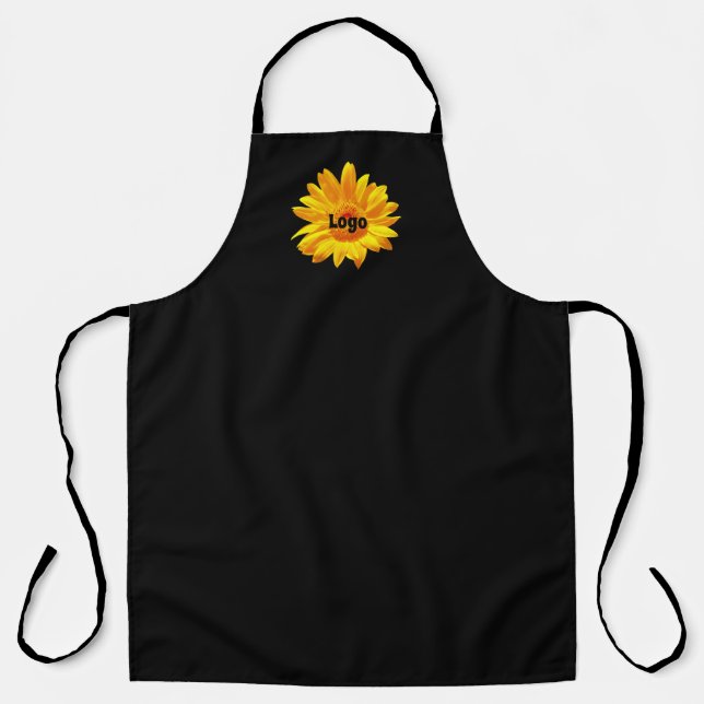 Customizable Sunflower Yellow Black Floral Flower Apron (Front)