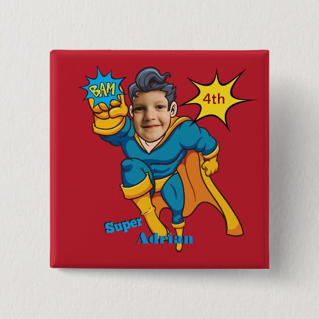 Customizable Superhero Birthday Personalize 2 Inch Square Button (Front)