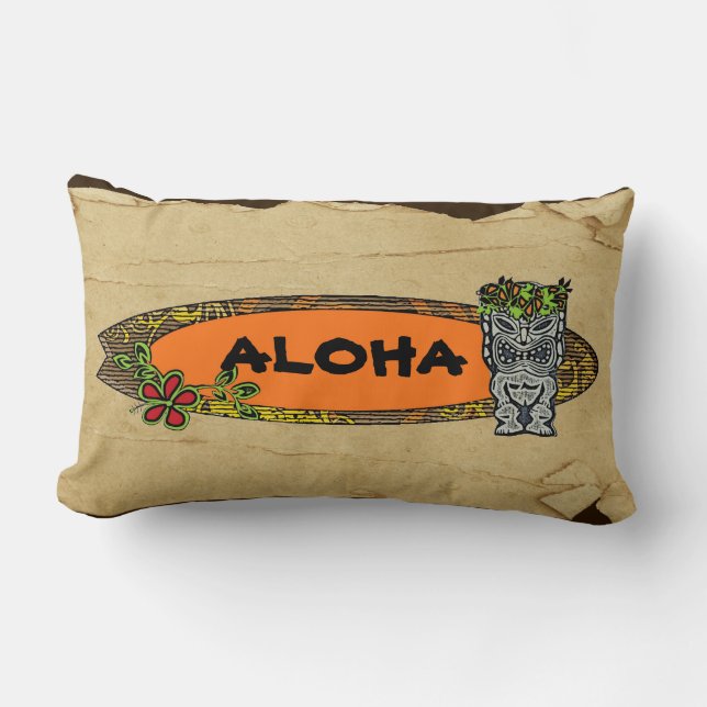 Customizable surfboard tiki decorative pillow (Front)