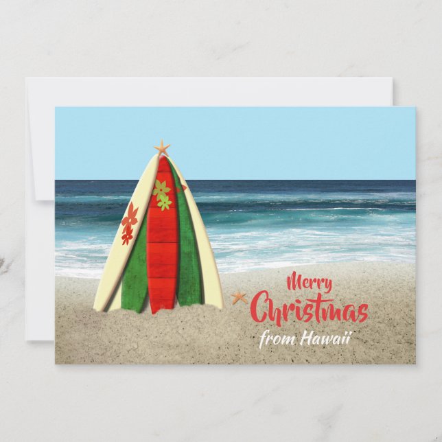 Customizable Surfboards on Beach Christmas Holiday Card (Front)
