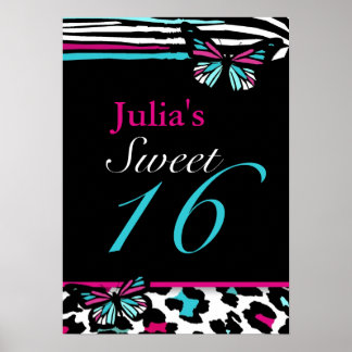 Customizable Sweet 16 Animal Print Butterfly Poste