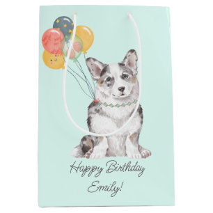 Customizable Sweet Corgi Birthday Balloons Medium Gift Bag