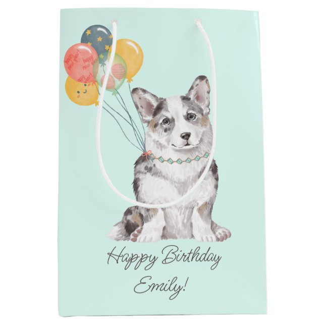 Customizable Sweet Corgi Birthday Balloons Medium Gift Bag (Front)