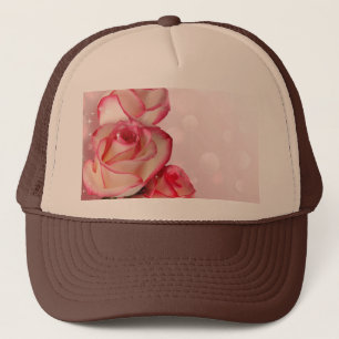Customizable Tan and Brown-Cap Light Pink Rose Trucker Hat
