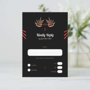 Customizable Tattoo style Love Swallows RSVP Cards