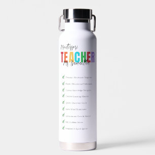 Customizable Teacher Funny Checklist Colourful Water Bottle