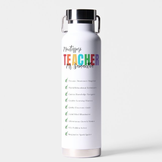 Customizable Teacher Funny Checklist Colourful   Water Bottle (Front)