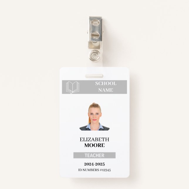 Customizable Teacher & Student ID Card Template Badge (Front with Clip)