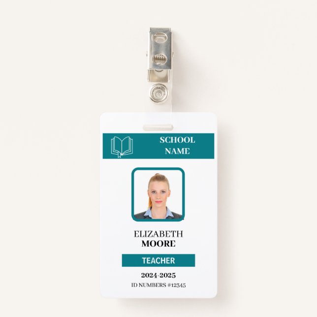 Customizable Teacher & Student ID Card Template Badge (Front with Clip)
