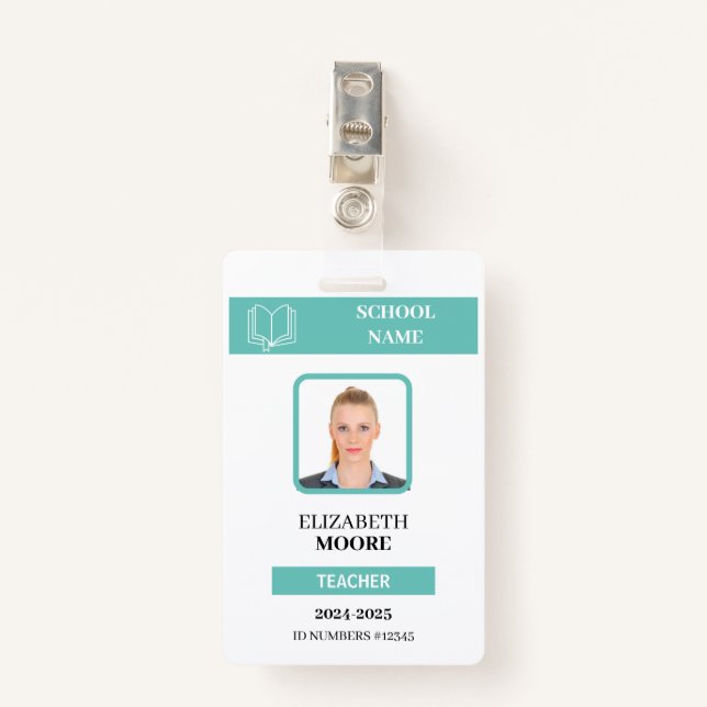 Customizable Teacher & Student ID Card Template Badge (Front with Clip)