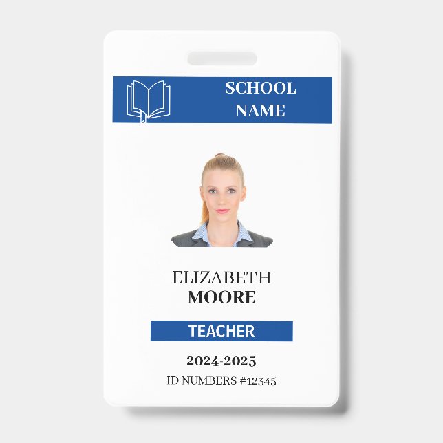 Customizable Teacher & Student ID Card Template Badge (Front)
