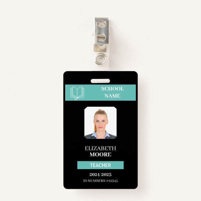 Customizable Teacher & Student ID Card Template Badge (Front with Clip)