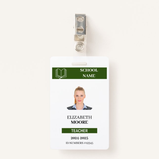 Customizable Teacher & Student ID Card Template Badge (Front with Clip)
