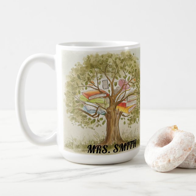 Customizable Teacher Tree Appreciation Gift Coffee Mug (With Donut)