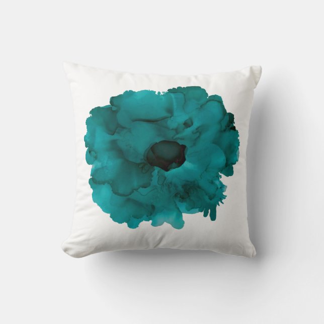 Customizable!!! Teal carnation hand painted floral Throw Pillow (Front)