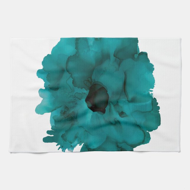 Customizable! teal carnation-large flower- kitchen towel (Horizontal)