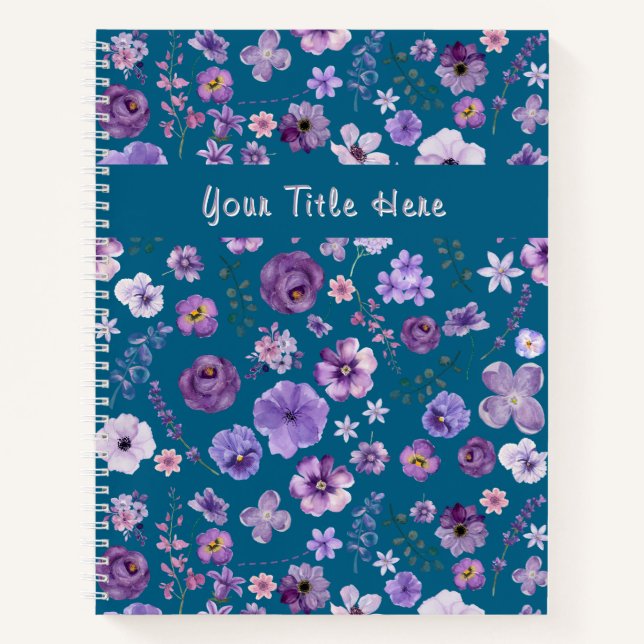 Customizable Teal Floral Pattern Botanical  Notebook (Front)