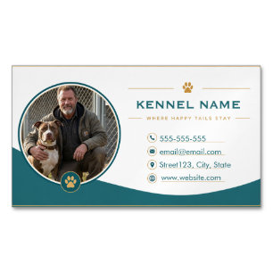 Customizable Teal & Gold Kennel with Photo Magnetic Business Card