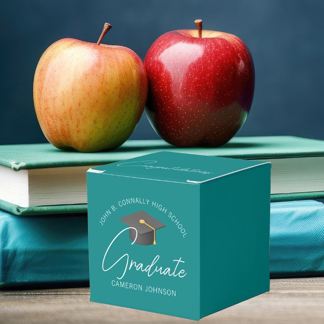 Customizable Teal Modern Graduation Party Favor Box (Creator Uploaded)
