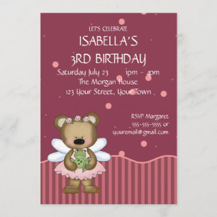 Customizable Teddy Bear Pink Fairy Princess Invitation