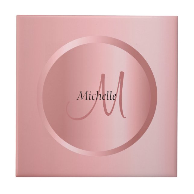 Customizable Template Rose Gold Monogram Elegant Tile (Front)