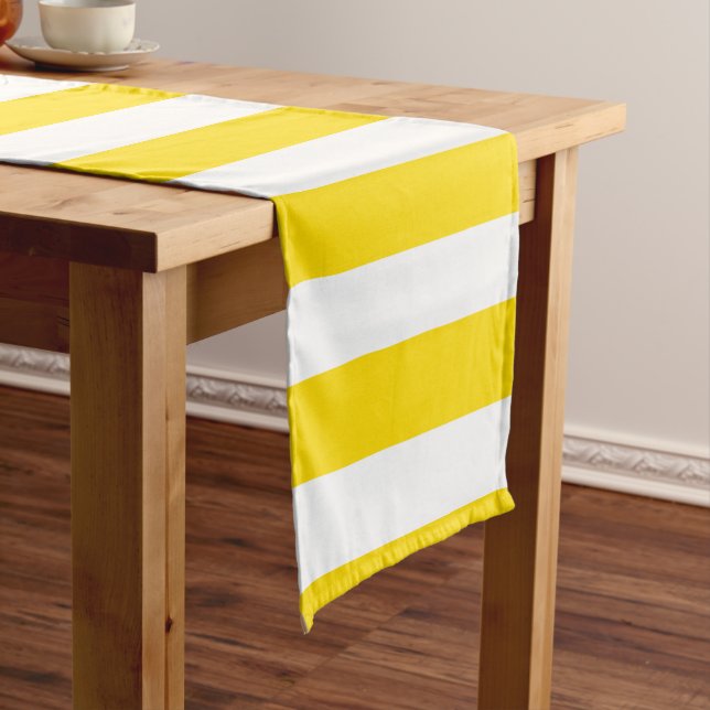 Customizable Template Yellow White Stripes Modern Short Table Runner (In Situ)