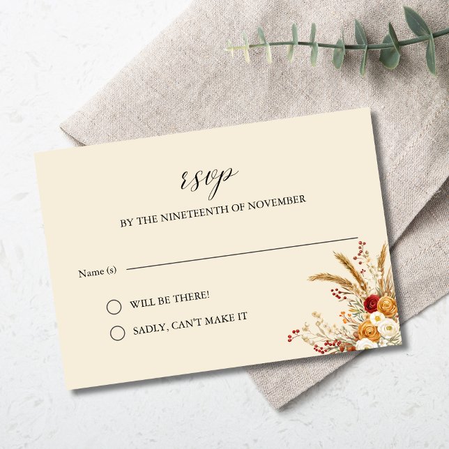 Customizable Terracotta Rust Floral Boho Fall RSVP (Creator Uploaded)