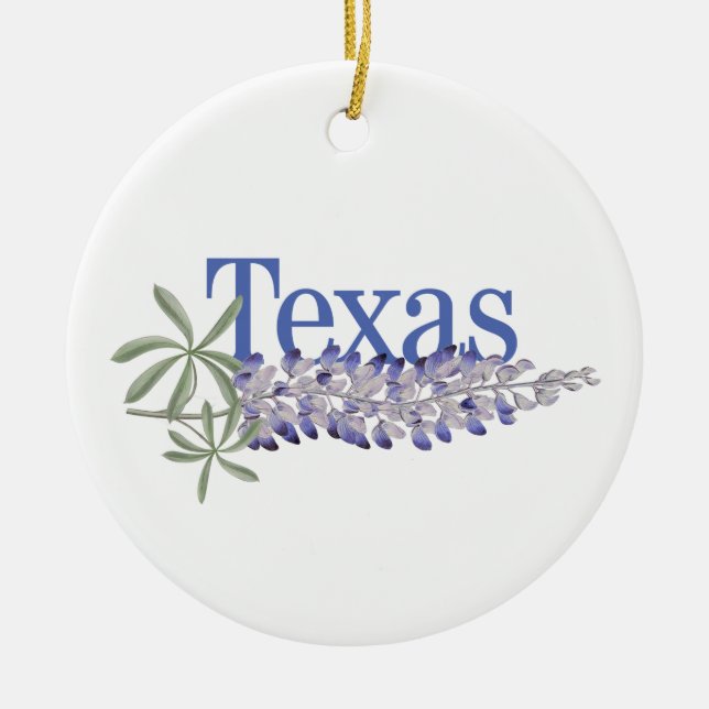 Customizable Texas Ornament with Bluebonnets (Front)