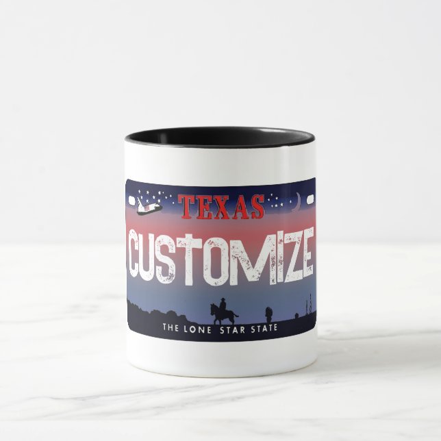Customizable Texas sky license plate mug (Center)