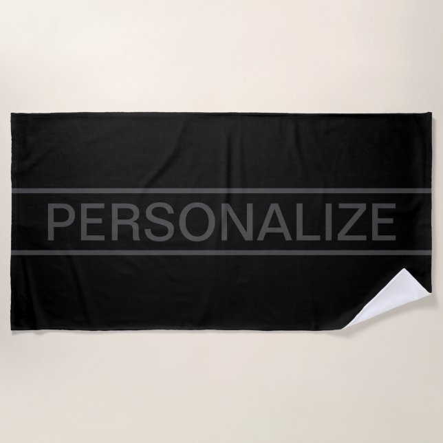 Customizable Text | Bold Modern Black & Dark Grey Beach Towel (Front)
