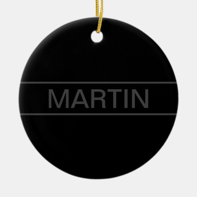 Customizable Text | Bold Modern Black & Dark Grey Ceramic Ornament (Front)