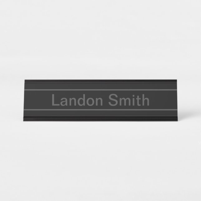 Customizable Text | Bold Modern Black & Dark Grey Desk Name Plate (Front)
