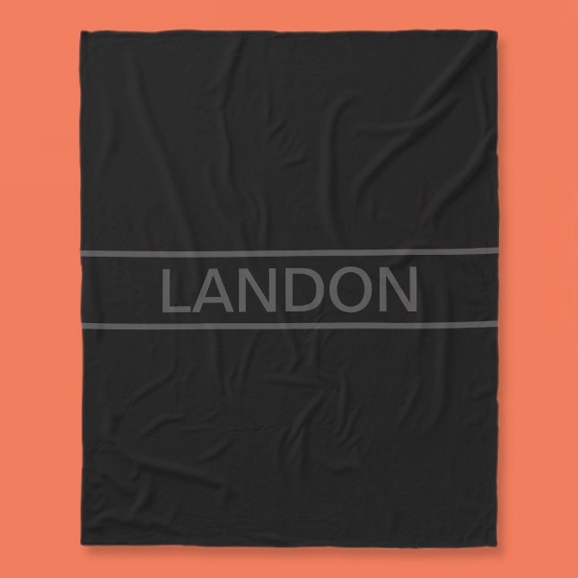 Customizable Text | Bold Modern Black & Dark Grey Fleece Blanket (Creator Uploaded)