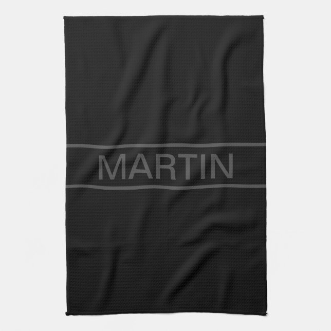Customizable Text | Bold Modern Black & Dark Grey Kitchen Towel (Vertical)