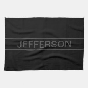 Customizable Text Bold Modern Black & Dark Grey Kitchen Towel
