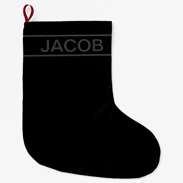 Customizable Text | Bold Modern Black & Dark Grey Large Christmas Stocking (Front)