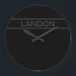 Customizable Text | Bold Modern Black & Dark Grey Large Clock<br><div class="desc">Bold contemporary look.</div>