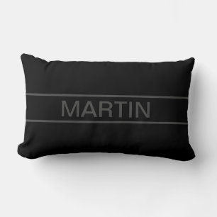 Customizable Text Bold Modern Black & Dark Grey Lumbar Pillow