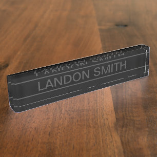 Customizable Text   Bold Modern Black & Dark Grey Nameplate