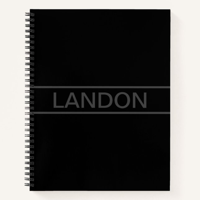 Customizable Text | Bold Modern Black & Dark Grey Notebook (Front)