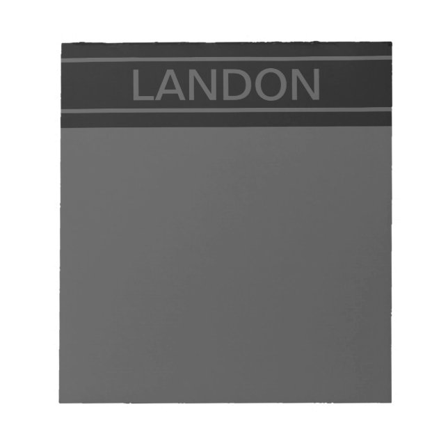 Customizable Text | Bold Modern Black & Dark Grey Notepad (Front)
