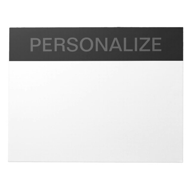 Customizable Text | Bold Modern Black & Dark Grey Notepad (Front)