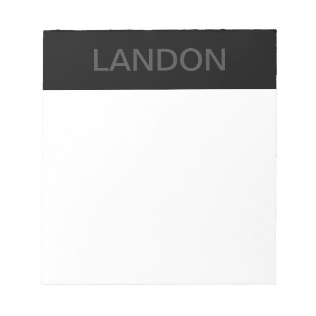 Customizable Text | Bold Modern Black & Dark Grey Notepad (Front)