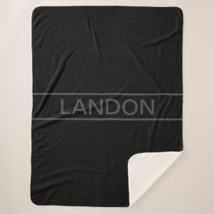 Customizable Text   Bold Modern Black & Dark Grey Sherpa Blanket