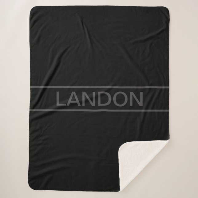Customizable Text | Bold Modern Black & Dark Grey Sherpa Blanket (Front)